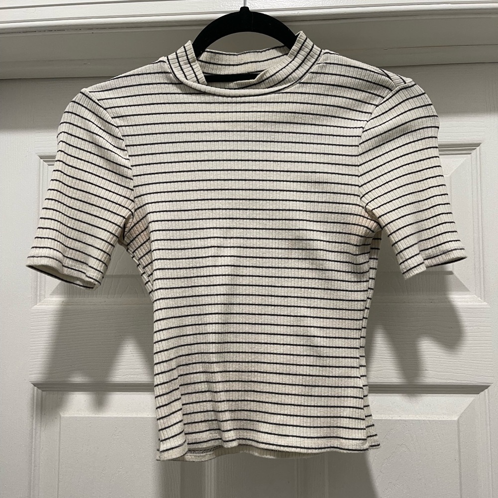 Wild fable cropped spandex top black and white stripe high neck mock neck